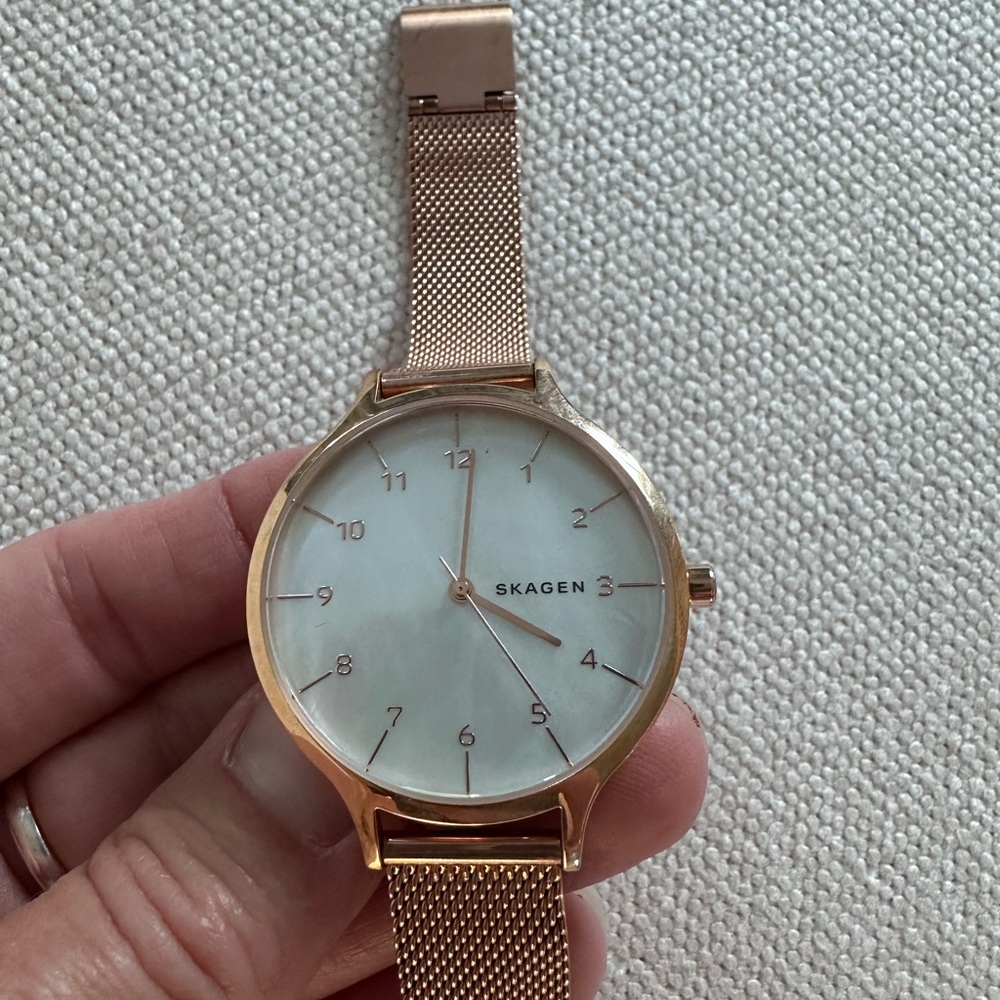 Skagen Rose Gold Watch with White Dial